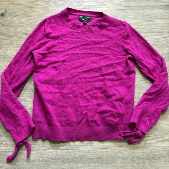BANANA REPUBLIC Women’s Pink Merino Wool Cashmere Blend Sweater Size XS Tie - Picture 4 of 9